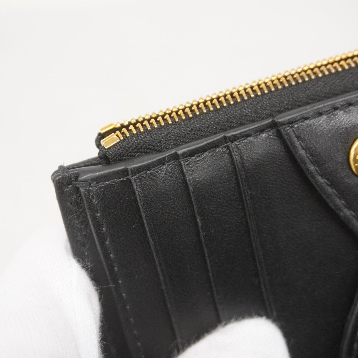 【5mc2783】クリスチャンディオール 財布 カナージュ レザー ブラック ゴールド金具【中古】レディース