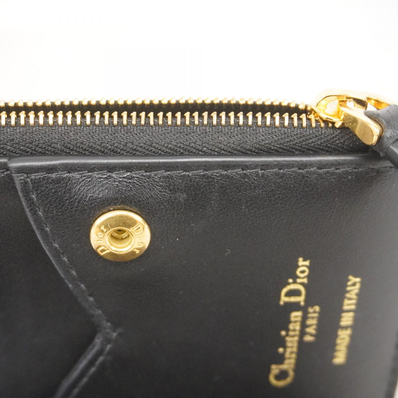 【5mc2783】クリスチャンディオール 財布 カナージュ レザー ブラック ゴールド金具【中古】レディース
