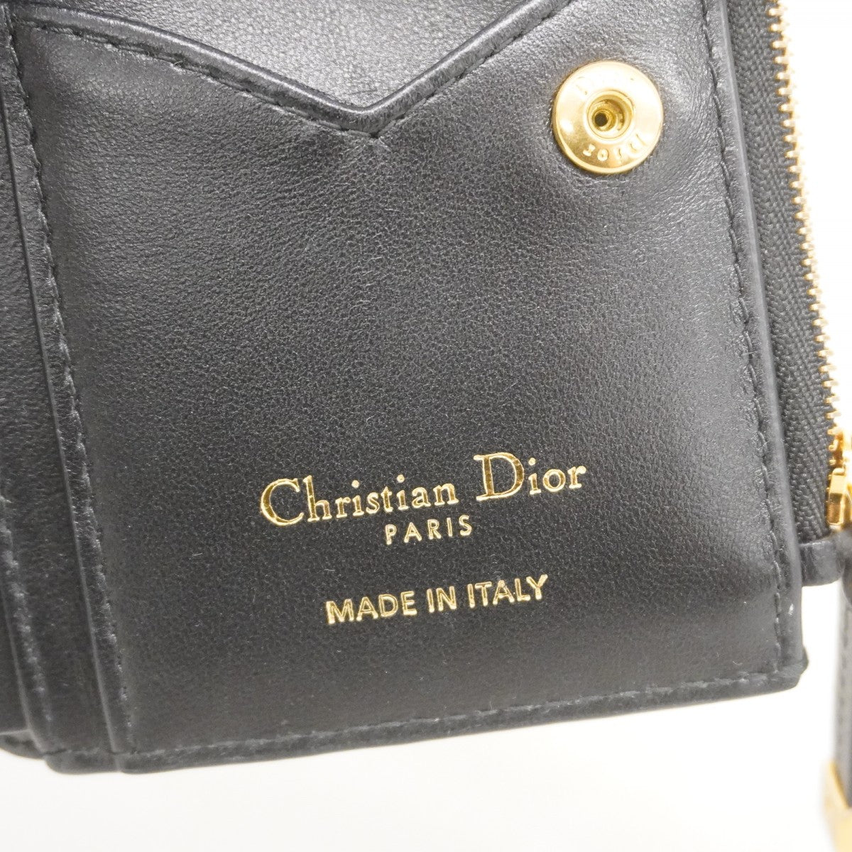 【5mc2783】クリスチャンディオール 財布 カナージュ レザー ブラック ゴールド金具【中古】レディース