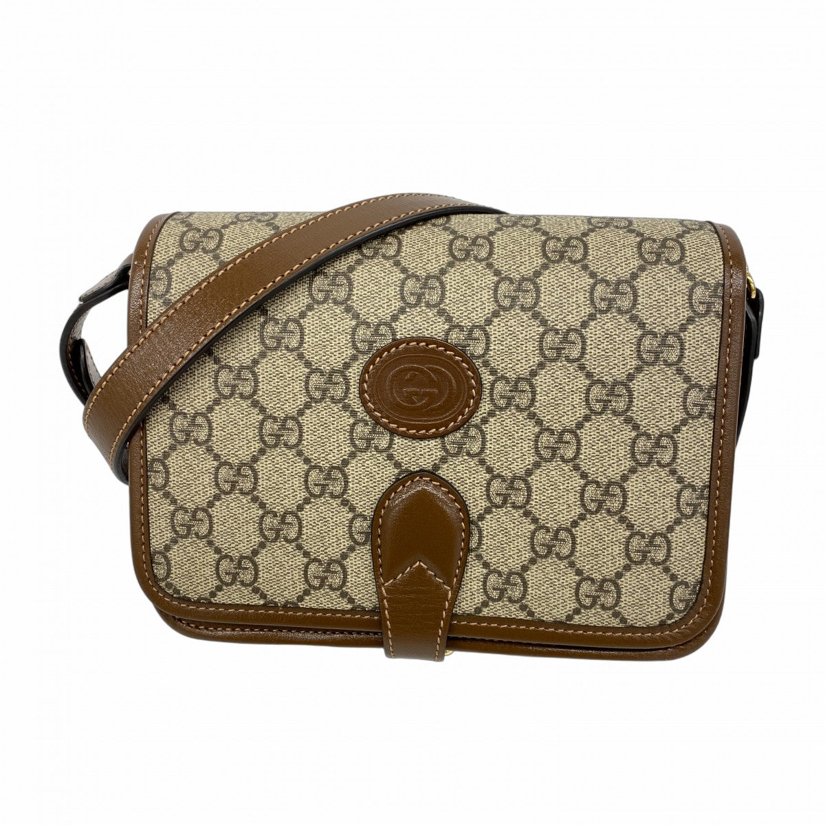 【GUCCI】メッセンジャーバッグ　GGスプリーム ゴールド金具　ブラウン GUCCI】メッセンジャーバッグ GGスプリーム ゴールド金具