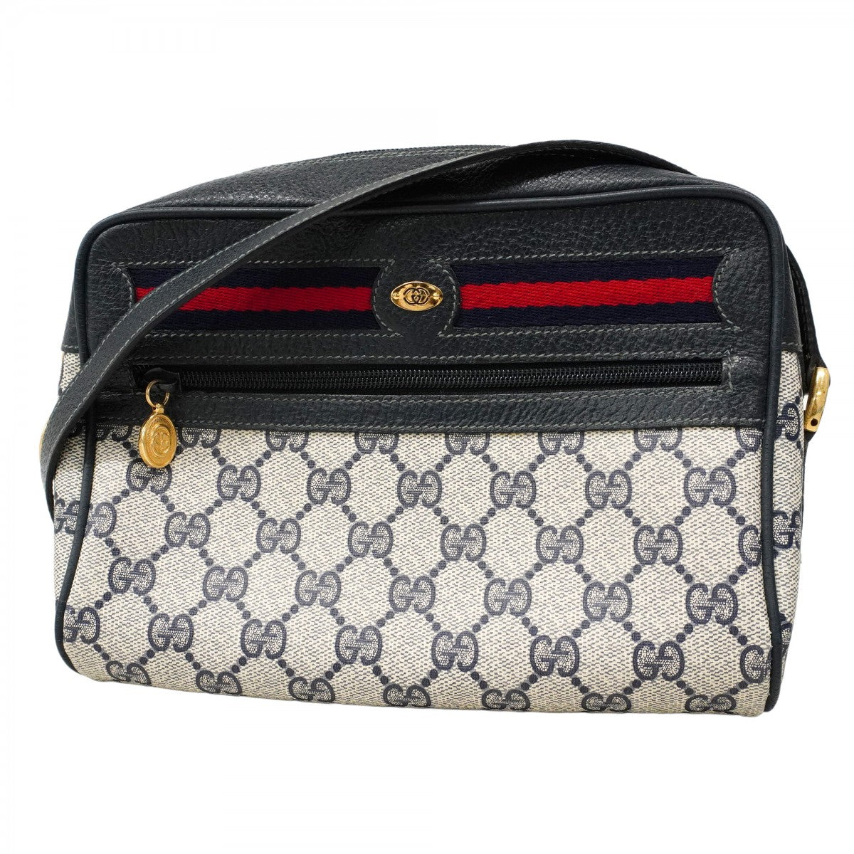 【極美品✨】グッチ　がま口　ケース　シェリーライン　ネイビー　GG柄 超美品✨】GUCCI シガーケース シェリーライン PVCレザー 紺 ガマ口