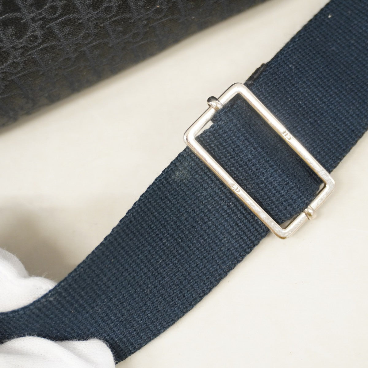 【5md4984】クリスチャンディオール ショルダーバッグ トロッター キャンバス ブラック ネイビー シルバー金具【中古】レディース