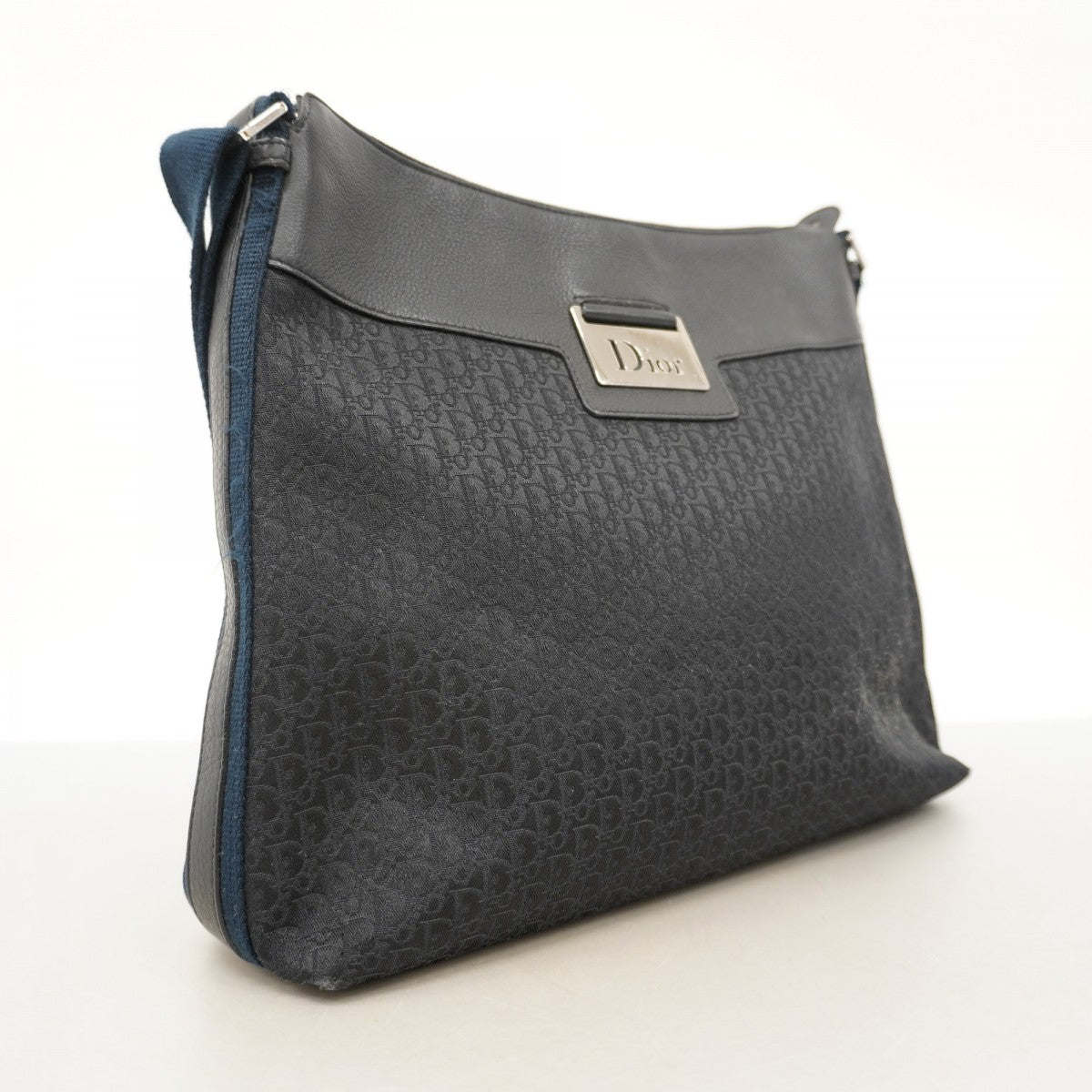【5md4984】クリスチャンディオール ショルダーバッグ トロッター キャンバス ブラック ネイビー シルバー金具【中古】レディース