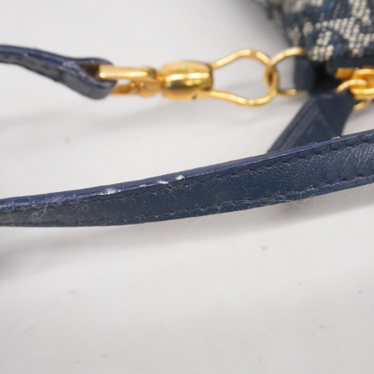 【5md5112】クリスチャンディオール ハンドバッグ トロッター キャンバス ネイビー ゴールド金具【中古】レディース