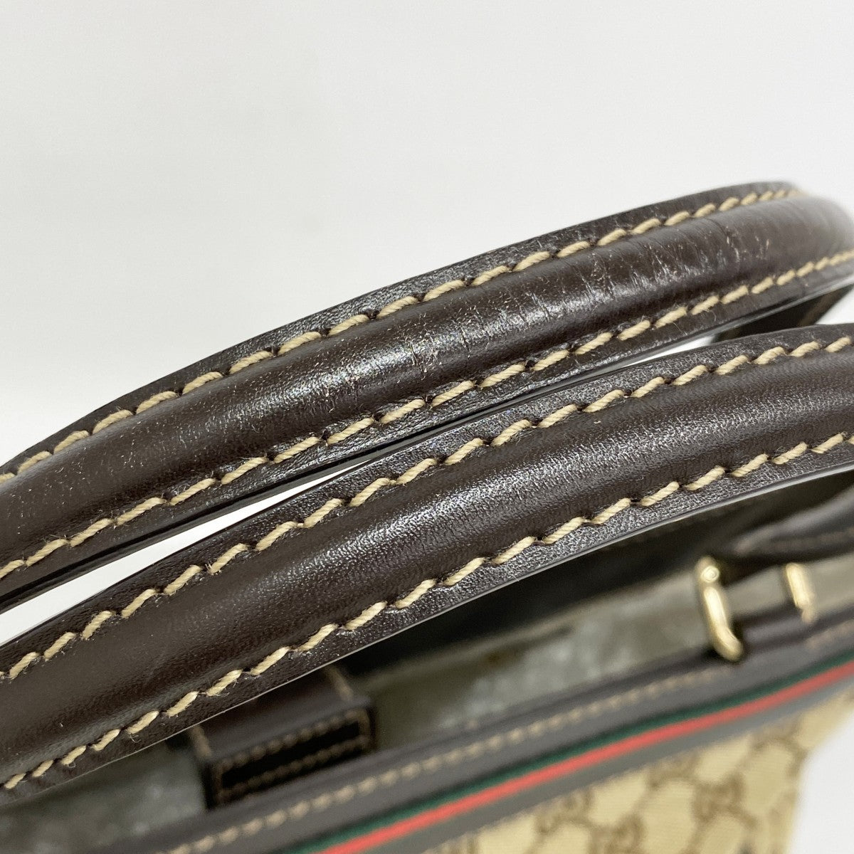 【5md5308】グッチ トートバッグ GGキャンバス/シェリーライン 257061 キャンバス ブラウン シャンパンゴールド金具【中古】レディース