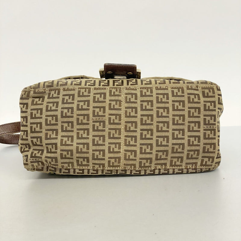 【5me5692】フェンディ ハンドバッグ ズッキーノ マンマバケット ナイロンキャンバス ブラウン ゴールド金具【中古】レディース