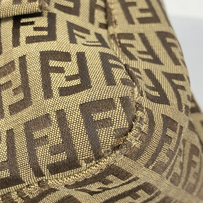 【5me5692】フェンディ ハンドバッグ ズッキーノ マンマバケット ナイロンキャンバス ブラウン ゴールド金具【中古】レディース