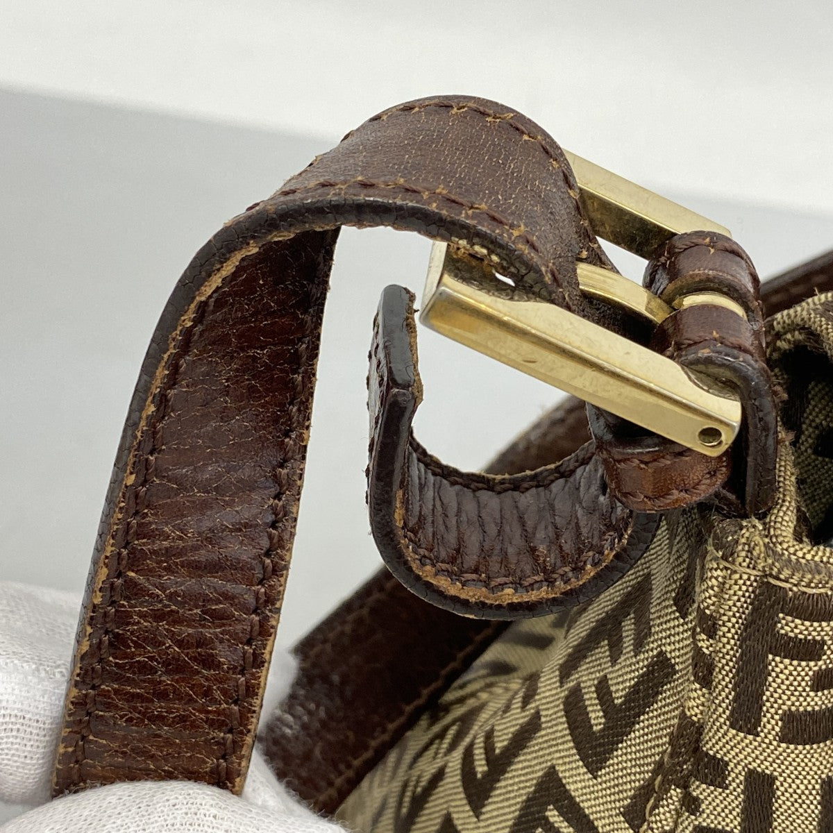 【5me5692】フェンディ ハンドバッグ ズッキーノ マンマバケット ナイロンキャンバス ブラウン ゴールド金具【中古】レディース