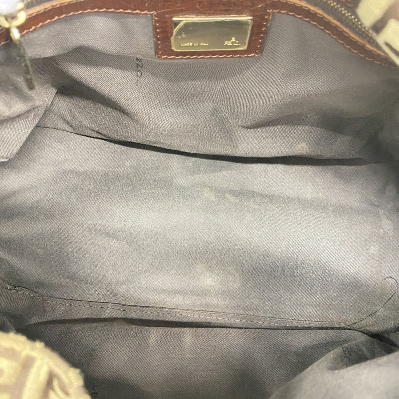 【5me5692】フェンディ ハンドバッグ ズッキーノ マンマバケット ナイロンキャンバス ブラウン ゴールド金具【中古】レディース