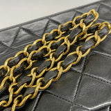 【5me5722-h】シャネル ショルダーバッグ マトラッセ Wフラップ Wチェーン ラムスキン ブラック ゴールド金具【中古】レディース