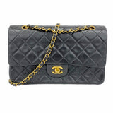 【5me5722-h】シャネル ショルダーバッグ マトラッセ Wフラップ Wチェーン ラムスキン ブラック ゴールド金具【中古】レディース