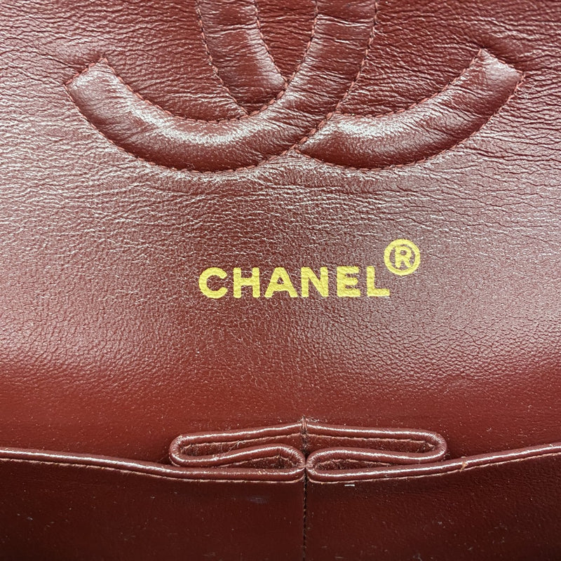 【5me5722-h】シャネル ショルダーバッグ マトラッセ Wフラップ Wチェーン ラムスキン ブラック ゴールド金具【中古】レディース