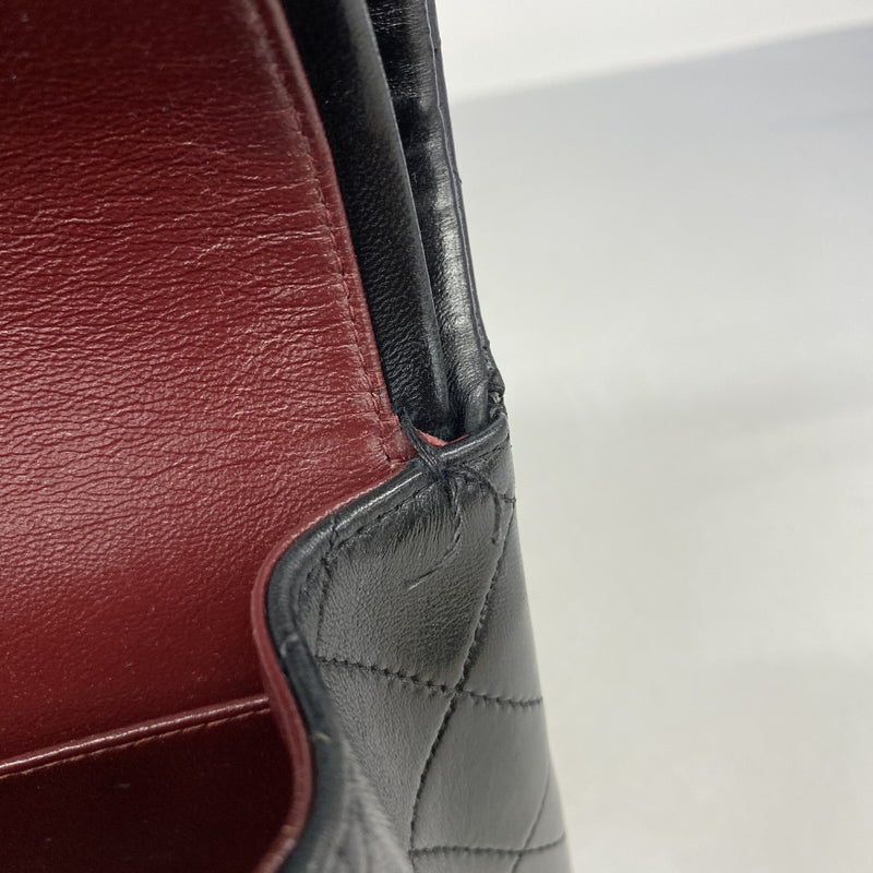 【5me5722-h】シャネル ショルダーバッグ マトラッセ Wフラップ Wチェーン ラムスキン ブラック ゴールド金具【中古】レディース