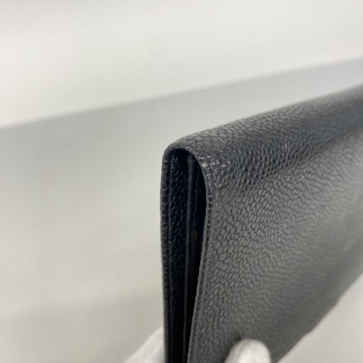 【5me5725-h】シャネル 長財布 キャビアスキン ブラック ゴールド金具【中古】レディース