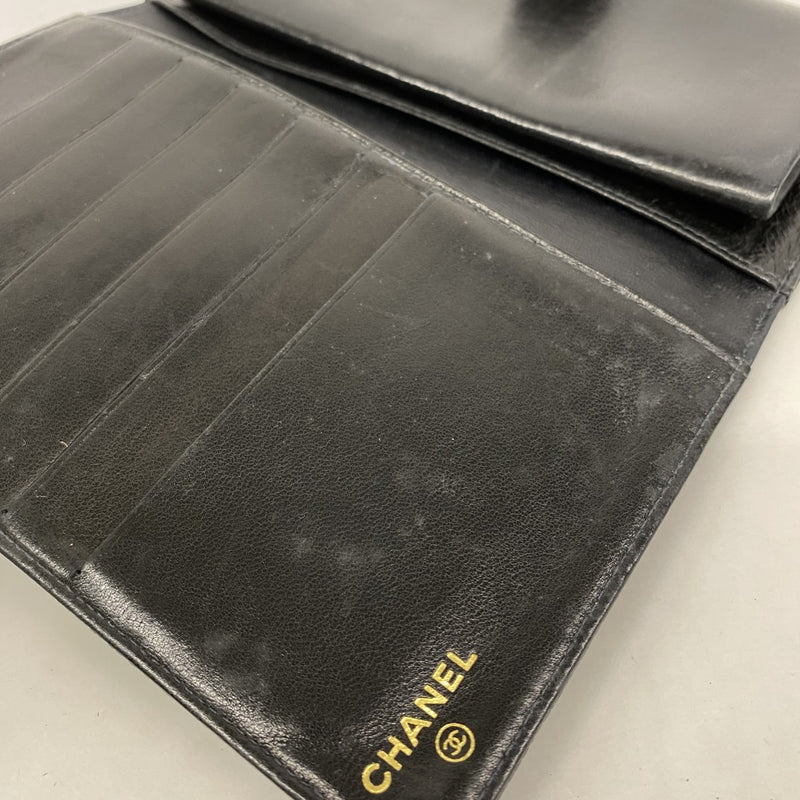【5me5725-h】シャネル 長財布 キャビアスキン ブラック ゴールド金具【中古】レディース