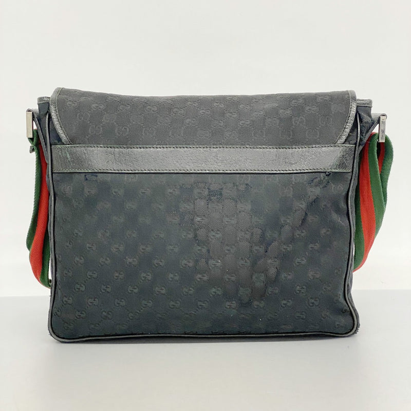 【5me5751】グッチ ショルダーバッグ GGキャンバス/シェリーライン 233052 キャンバス ブラック シルバー金具【中古】レディース