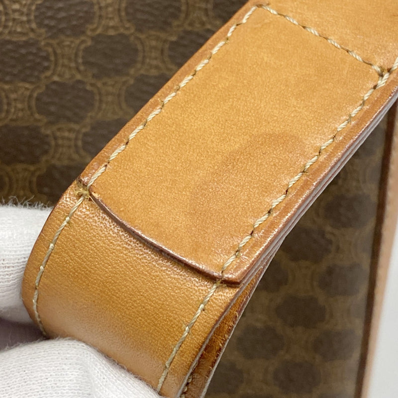 【5me5752】セリーヌ ショルダーバッグ マカダム PVC ブラウン ゴールド金具【中古】レディース