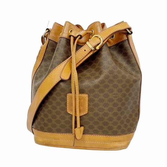 【5me5752】セリーヌ ショルダーバッグ マカダム PVC ブラウン ゴールド金具【中古】レディース