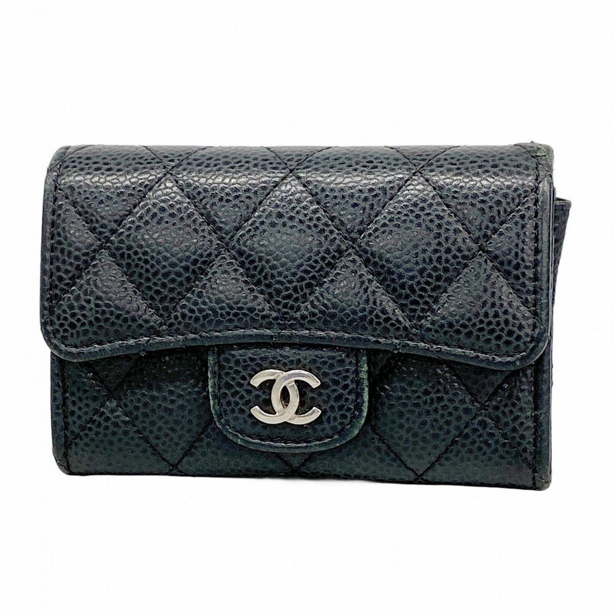 5oc2884】シャネル カードケース マトラッセ キャビアスキン ブラック