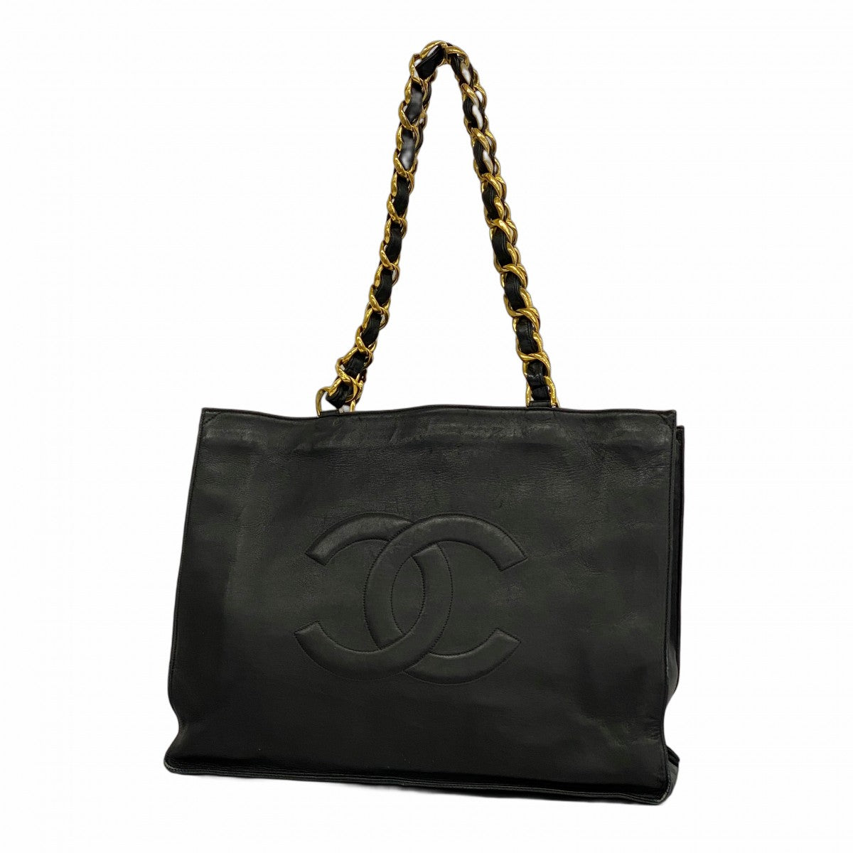 5od4522-h】シャネル トートバッグ ラムスキン ブラック ゴールド金具