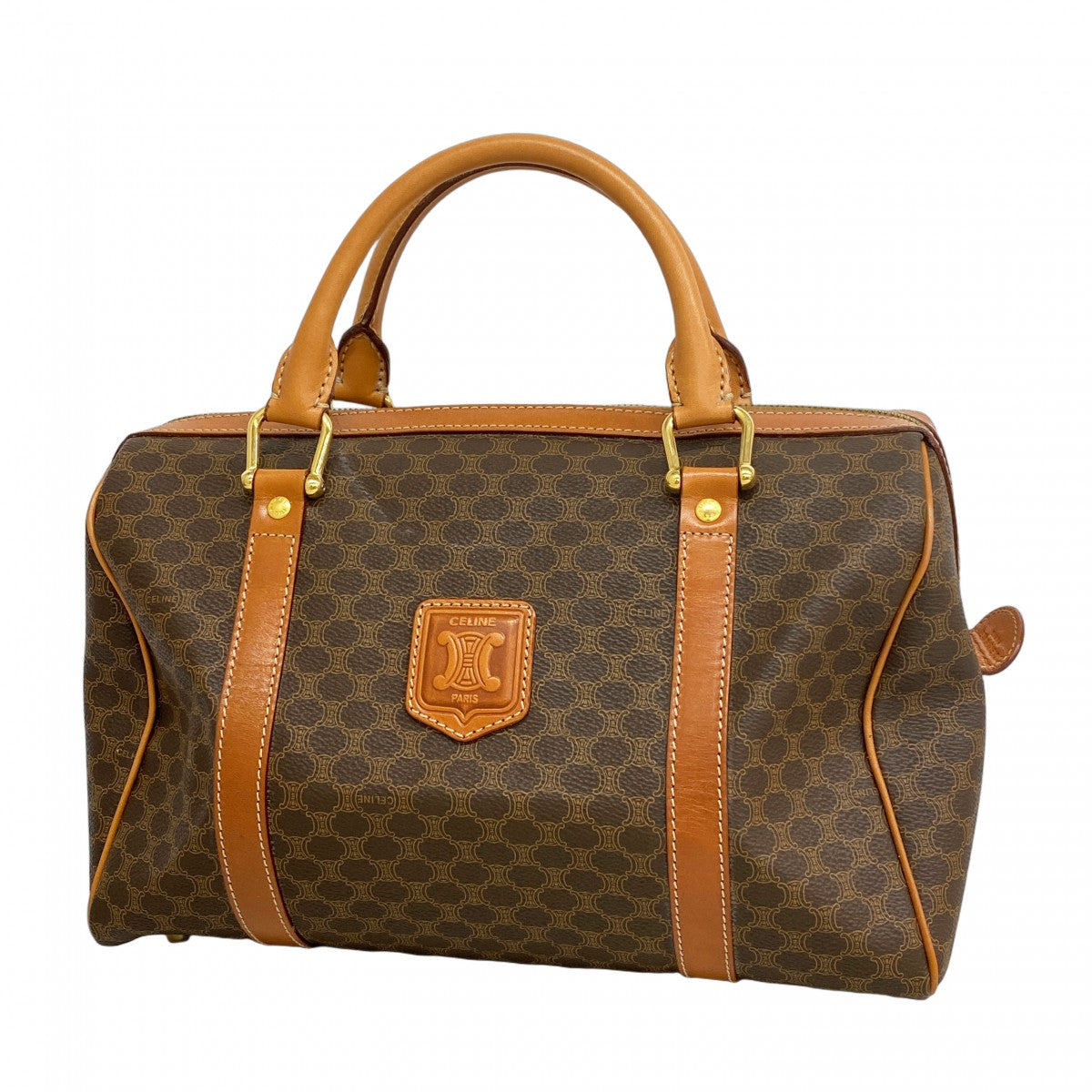 5oe5385】セリーヌ ハンドバッグ マカダム PVC ブラウン ゴールド金具