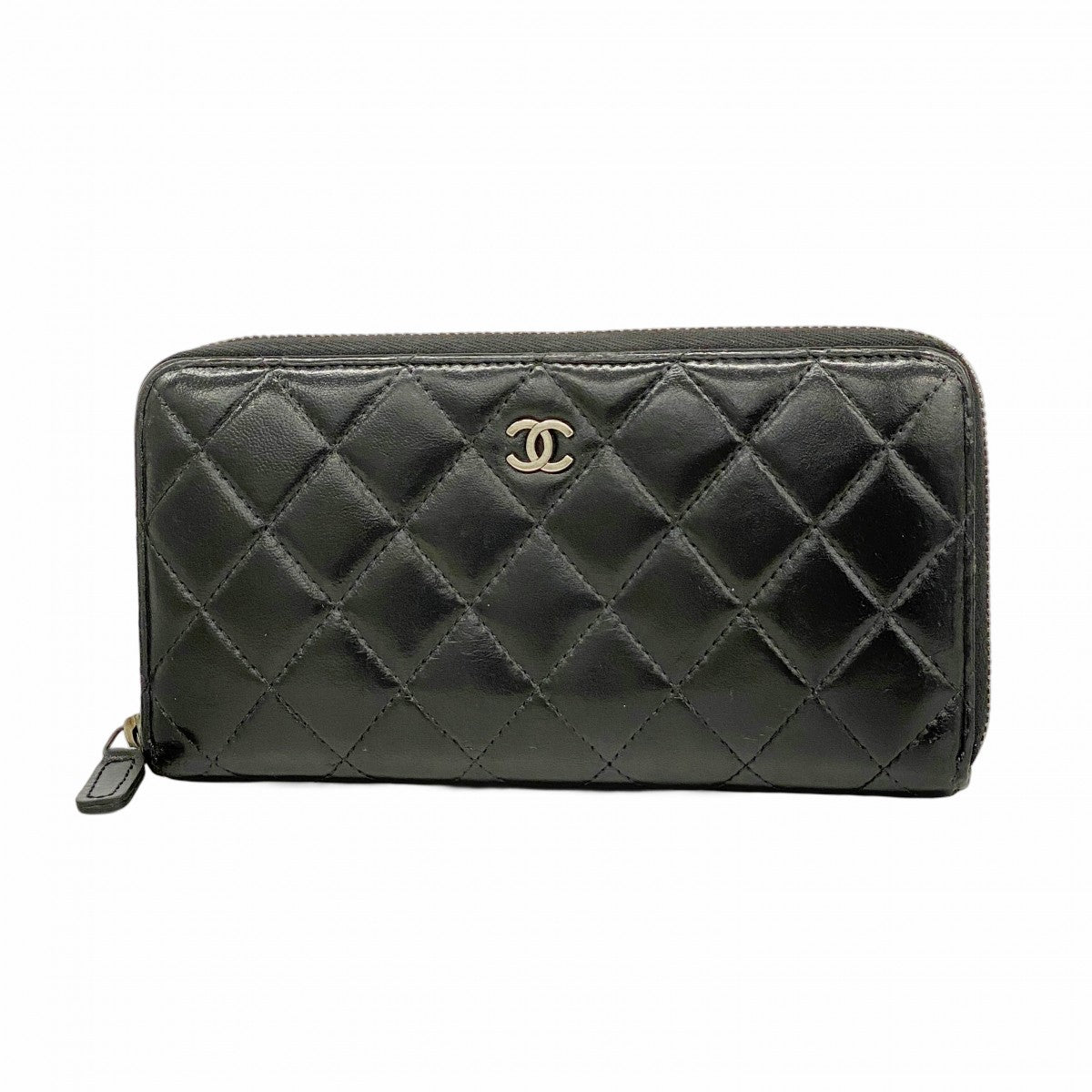 5oe5683-h】シャネル 長財布 マトラッセ ラムスキン ブラック シルバー