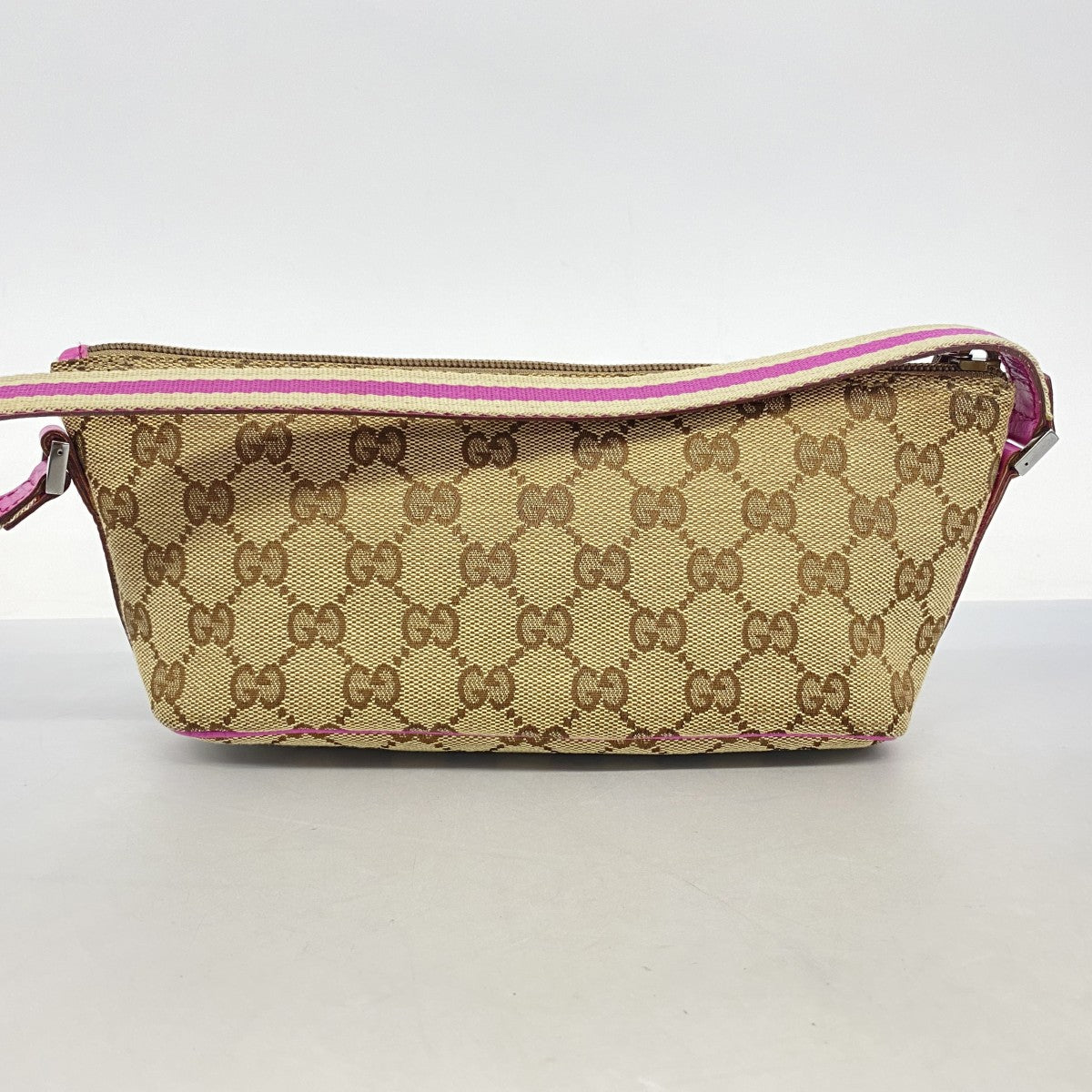 【5pa0888】グッチ ポーチ GGキャンバス 141809 キャンバス ブラウン ピンク シルバー金具【中古】レディース