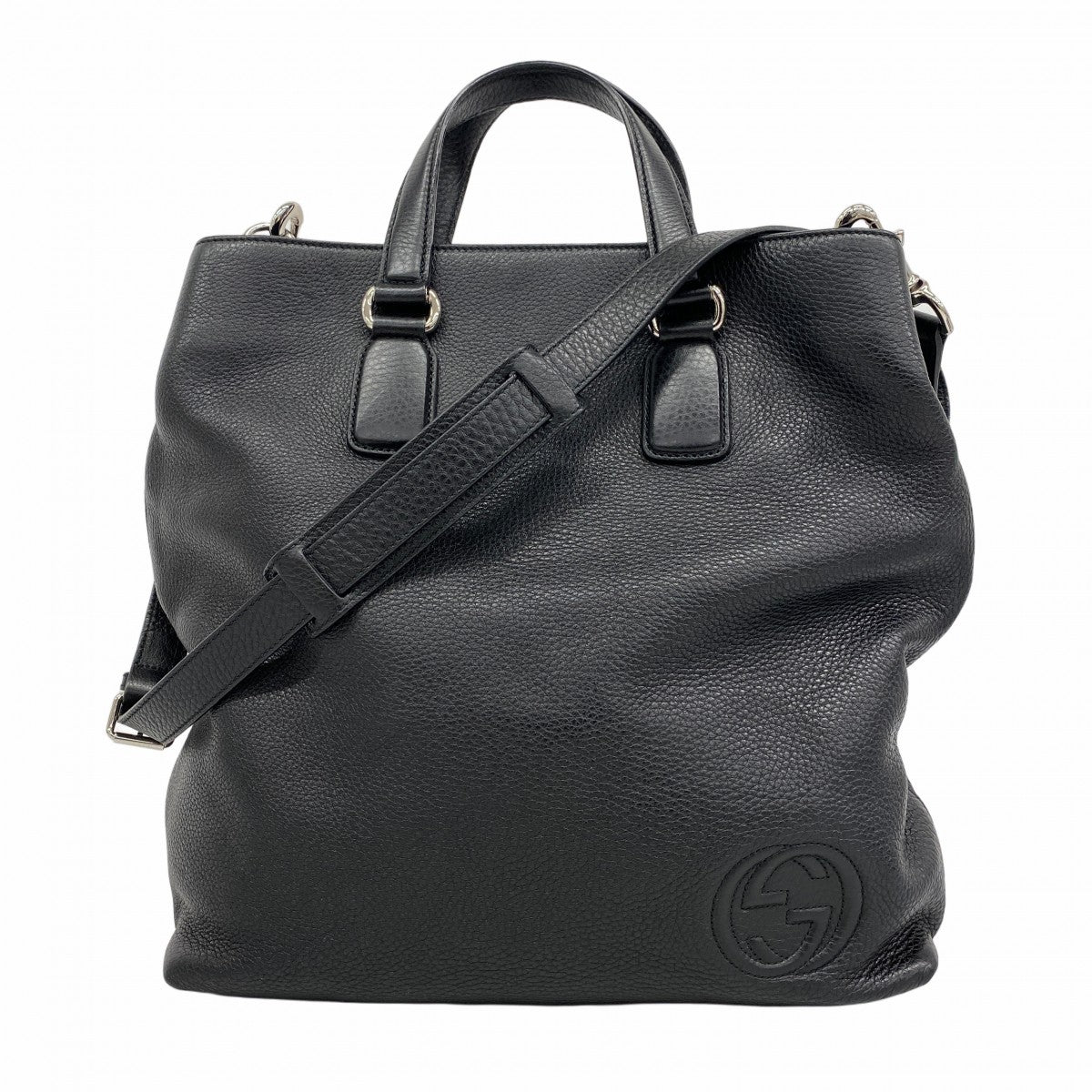 【5pb2683】グッチ トートバッグ インターロッキングG 368602 レザー ブラック シルバー金具 2wayバッグ【中古】メンズ 5pb2683】グッチ トートバッグ インターロッキングG 368602 レザー