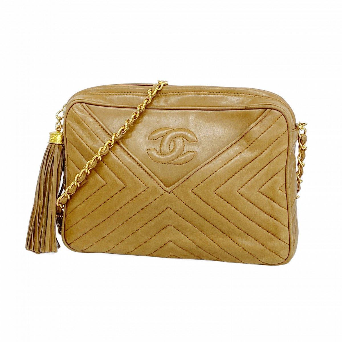 5pb2945】シャネル ショルダーバッグ Vステッチ フリンジ付きチェーン