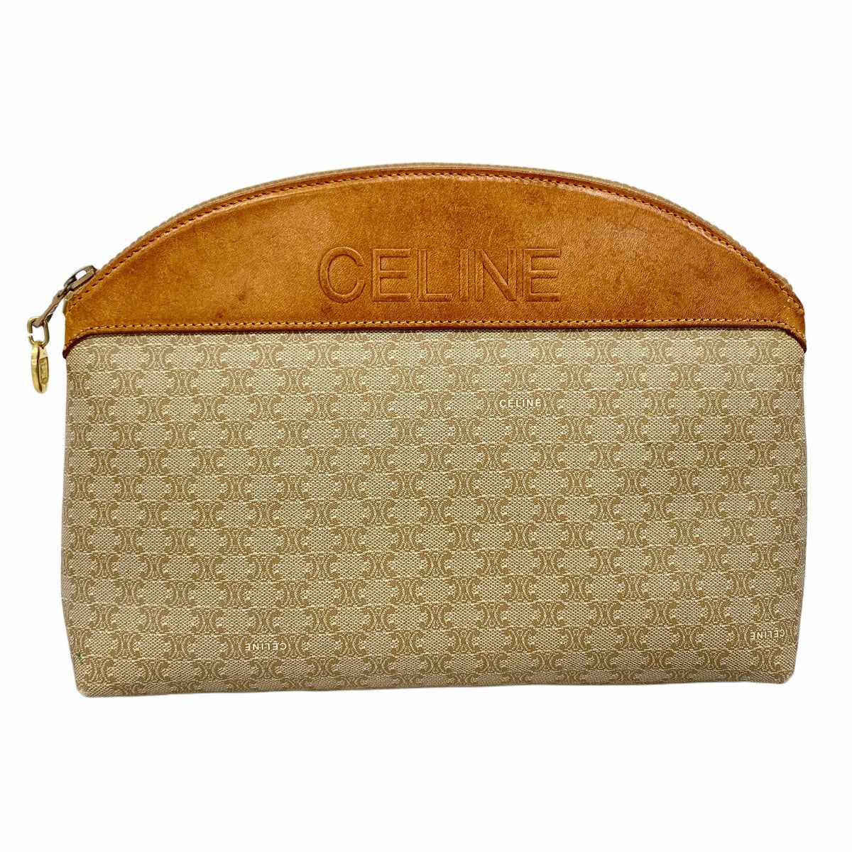 CELINE ハニカムポーチ ベージュ 5pc3231-k】セリーヌ ポーチ マカダム PVC ベージュ ゴールド金具