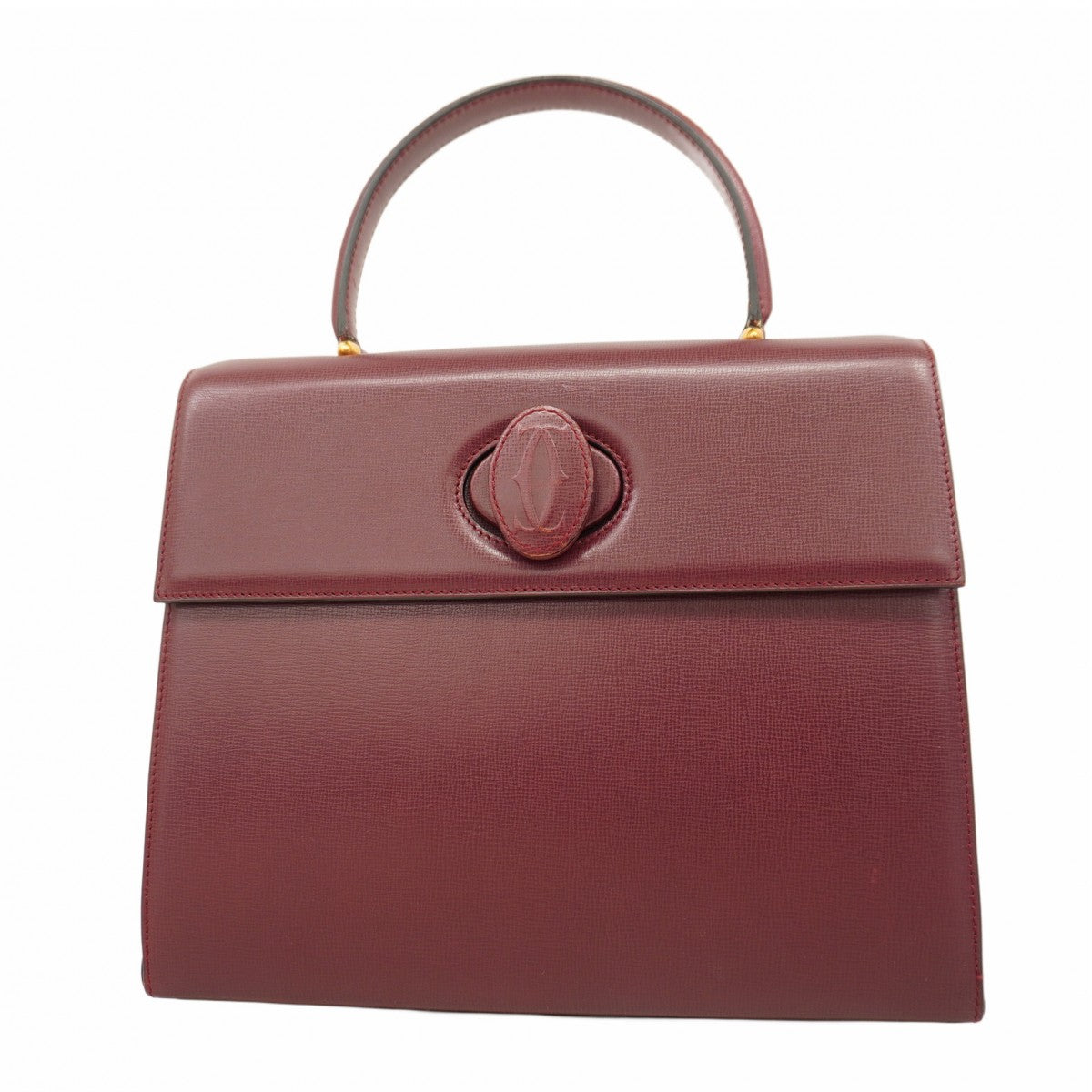 5pc3587】カルティエ ハンドバッグ マスト レザー ボルドー ゴールド