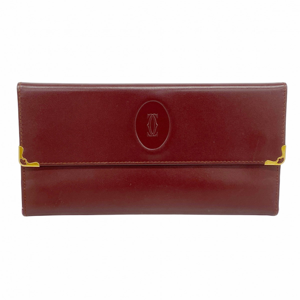 5pd6091】カルティエ 三つ折り長財布 マスト レザー ボルドー ゴールド
