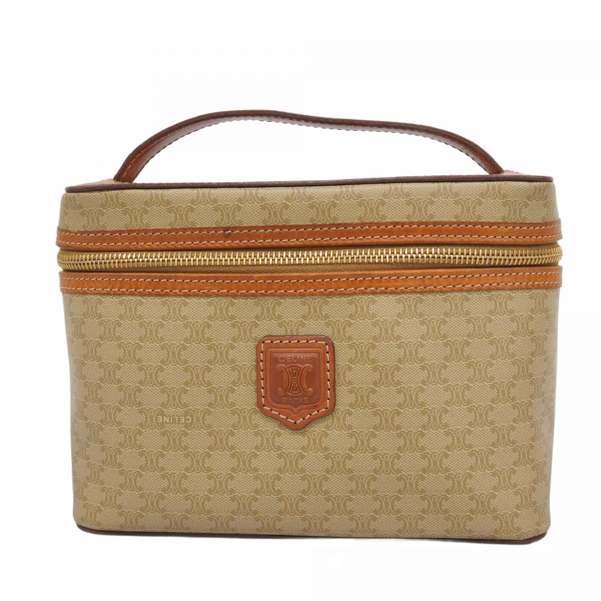 6ab1380-k】セリーヌ バニティバッグ マカダム PVC ブラウン ゴールド