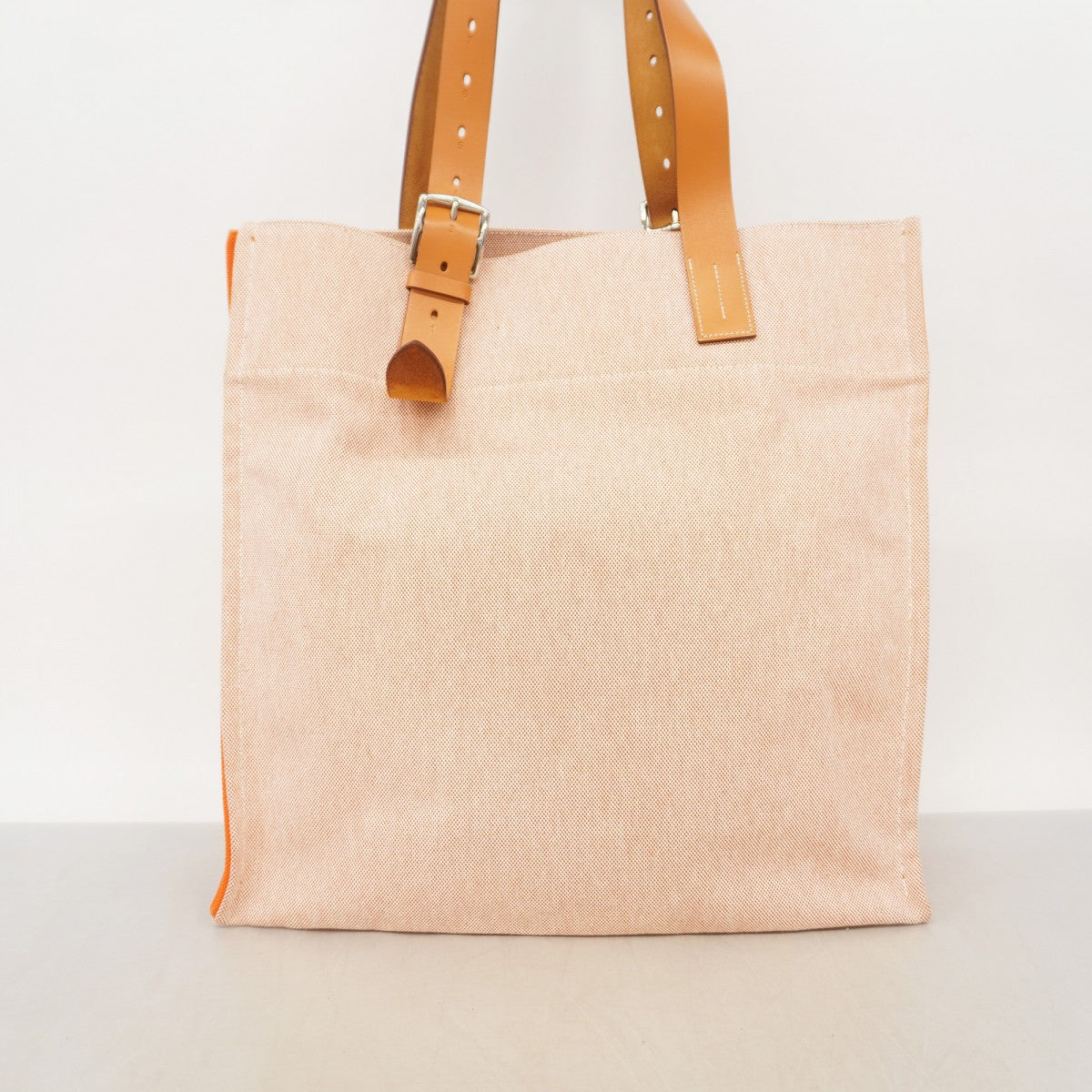【6ae5200】エルメス トートバッグ エトリヴィエール キャンバス オレンジ シルバー金具 □R刻印【中古】レディース