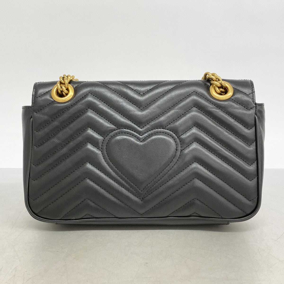 【6ae5571-k】グッチ ショルダーバッグ GGマーモント 443497 レザー ブラック ゴールド金具【中古】レディース