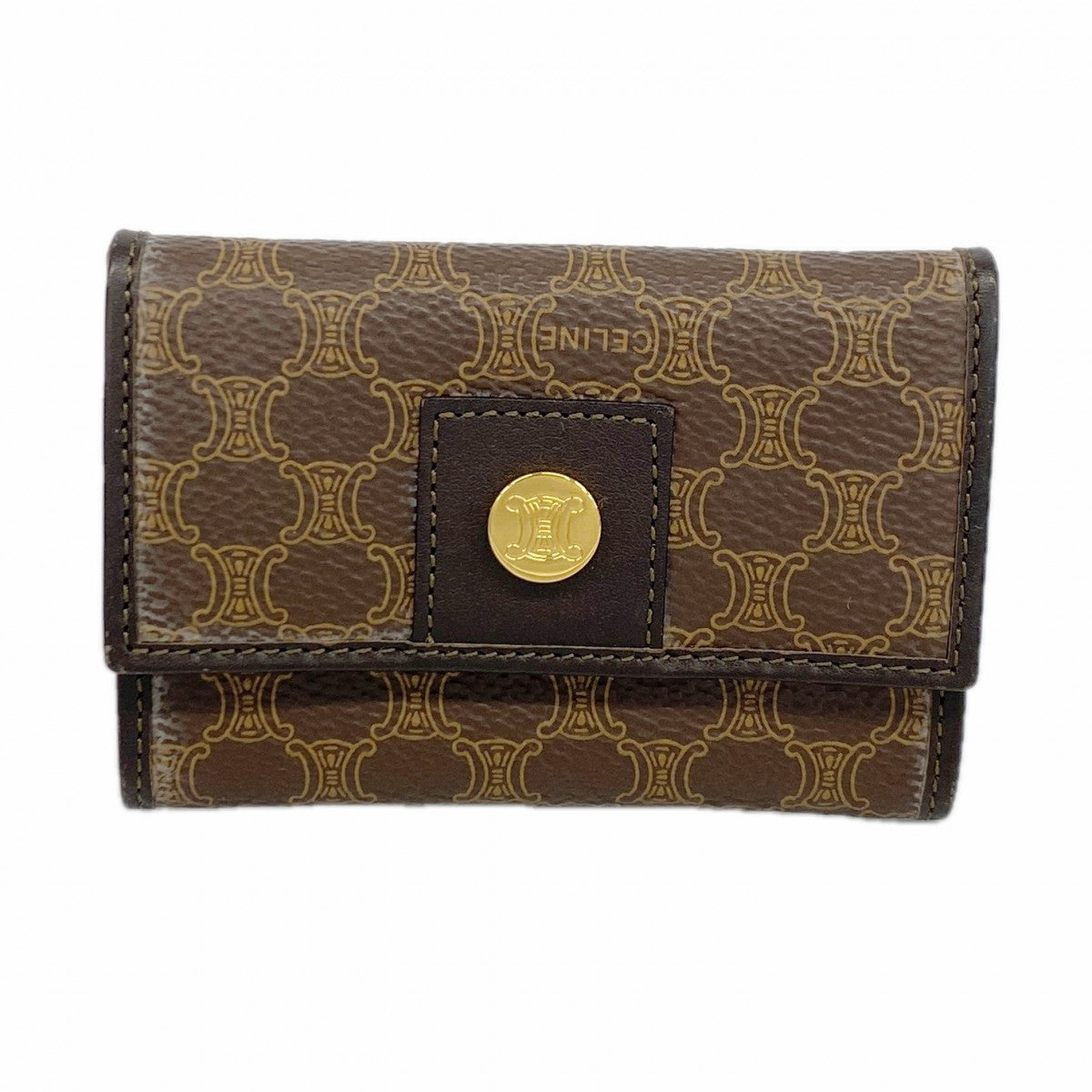 6ba0555】セリーヌ カードケース マカダム PVC ブラウン ゴールド金具