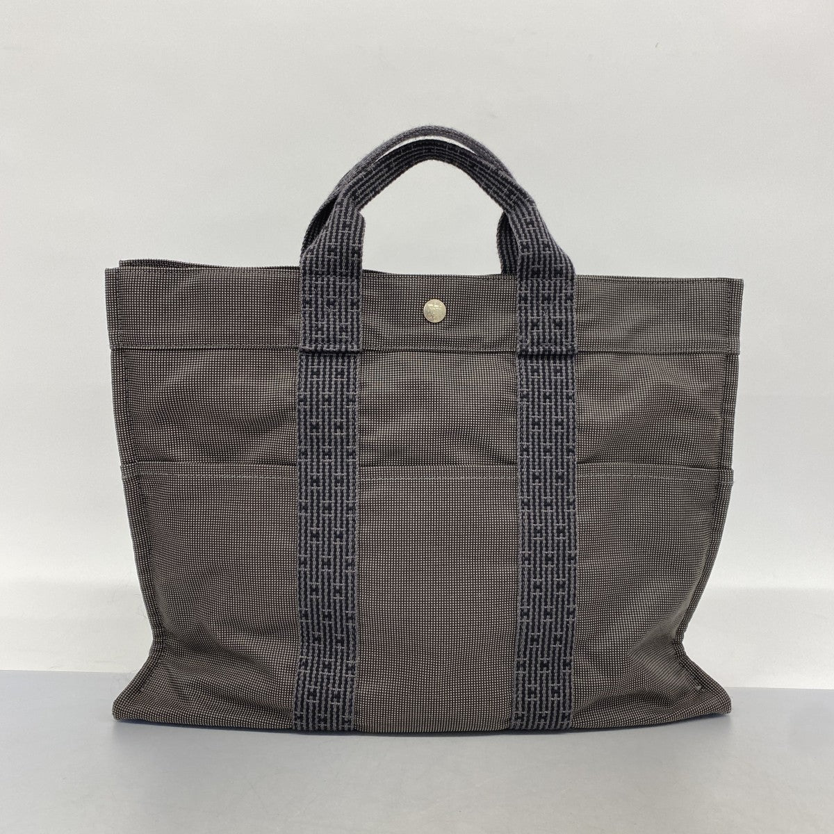 【6bb2701】エルメス トートバッグ エールラインMM キャンバス グレー シルバー金具【中古】メンズ レディース ユニセックス