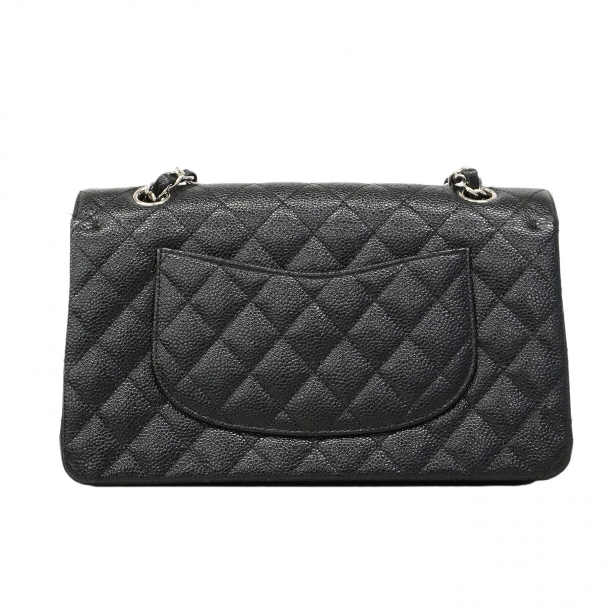 ★SALE【6bd4648】シャネル ショルダーバッグ マトラッセ Wフラップ Wチェーン キャビアスキン ブラック シルバー金具【中古】レディース