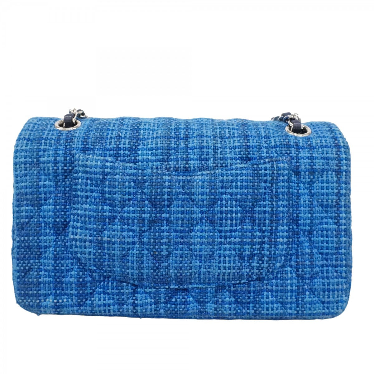 【6bd5621】シャネル ショルダーバッグ マトラッセ Wフラップ Wチェーン ツイード ブルー シルバー金具【中古】レディース