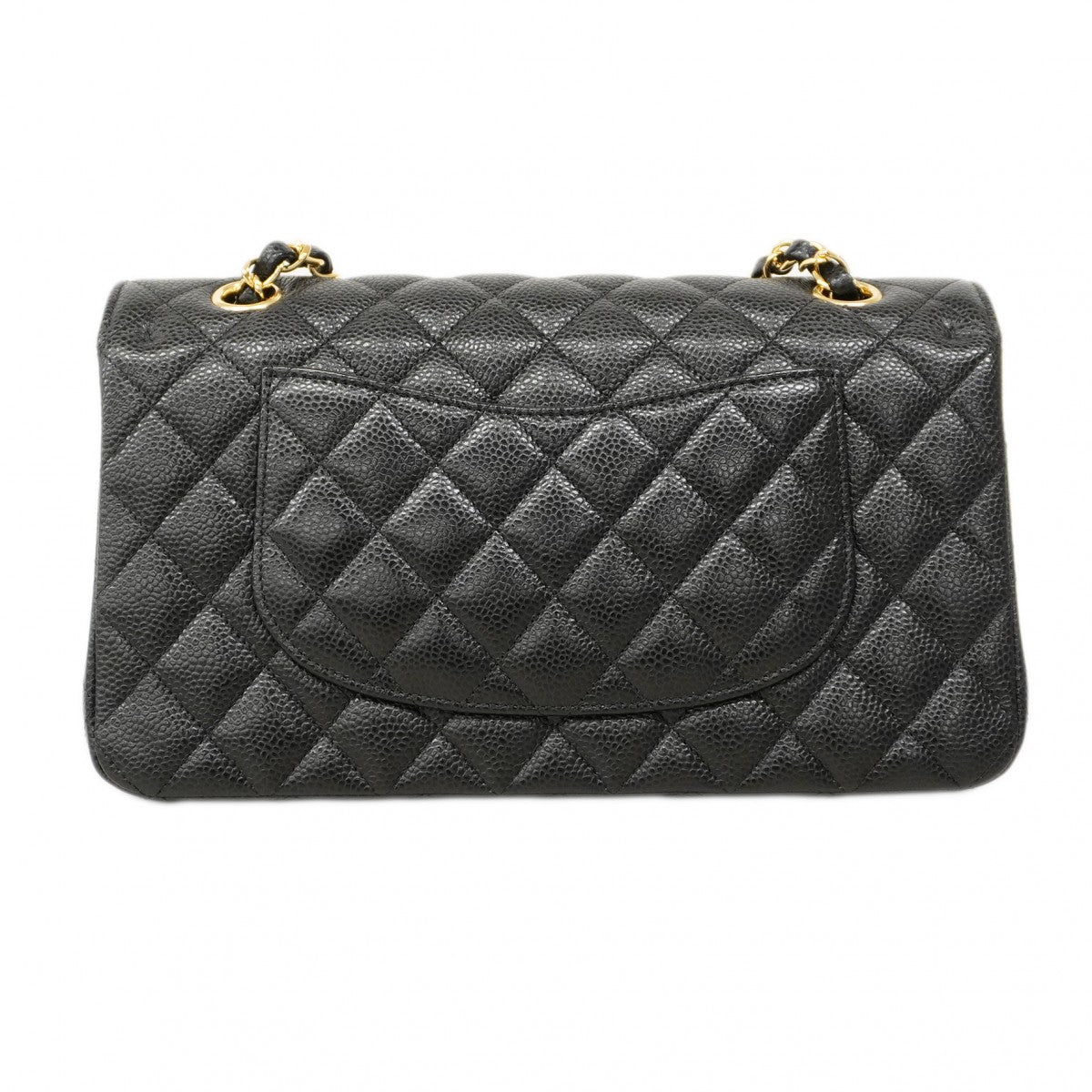 【6ca0372】シャネル ショルダーバッグ マトラッセ Wフラップ Wチェーン キャビアスキン ブラック ゴールド金具【中古】レディース