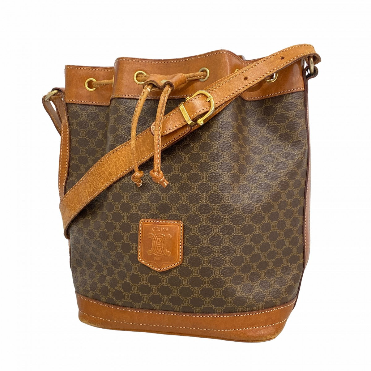 美品 CELINE セリーヌ マカダム ブラウン ゴールド金具 PVC /レザー JMB12 ショルダーバッグ ポシェット レディース 601062 【中古】 CELINE（セリーヌ） マカダム ボストンバッグ ショルダーバッグ 2WAY