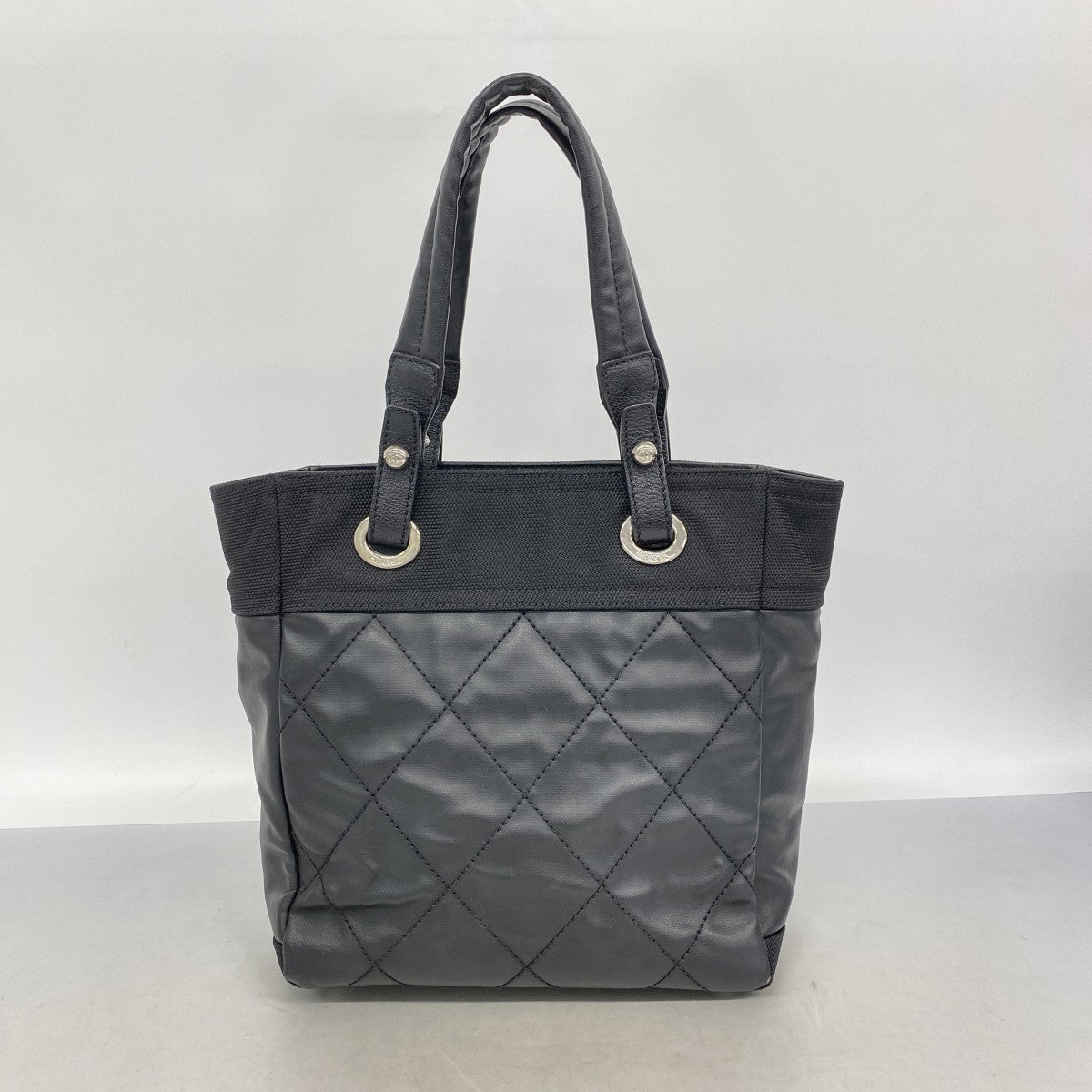 【6ec2931-k】シャネル トートバッグ パリビアリッツ キャンバス ブラック シルバー金具【中古】レディース