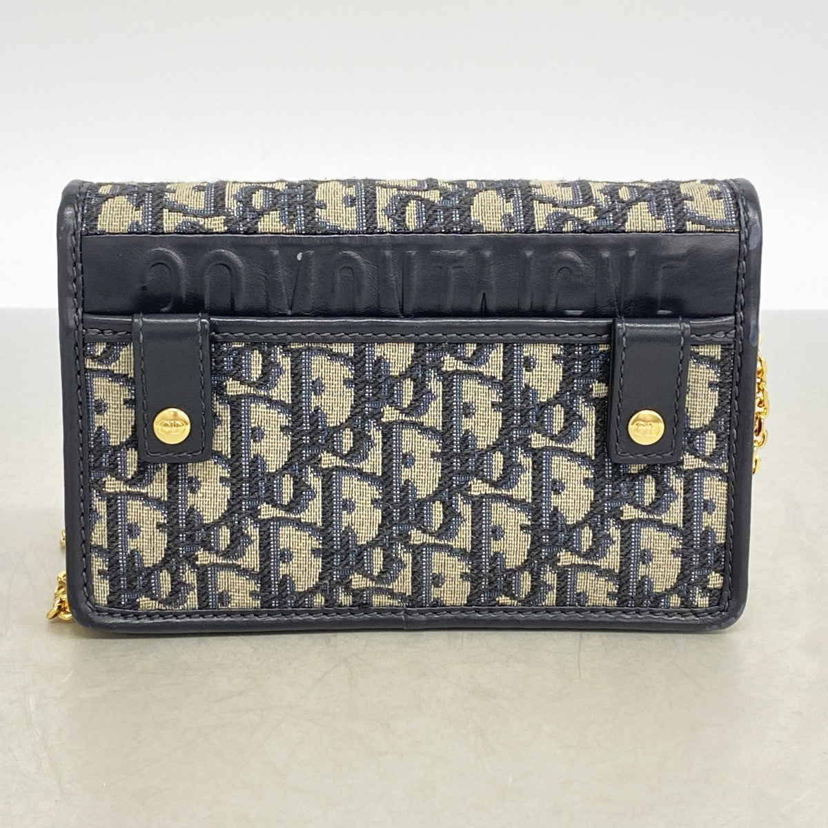 【6ee6321】クリスチャンディオール ショルダーバッグ オブリーク キャンバス ネイビー ゴールド金具【中古】レディース