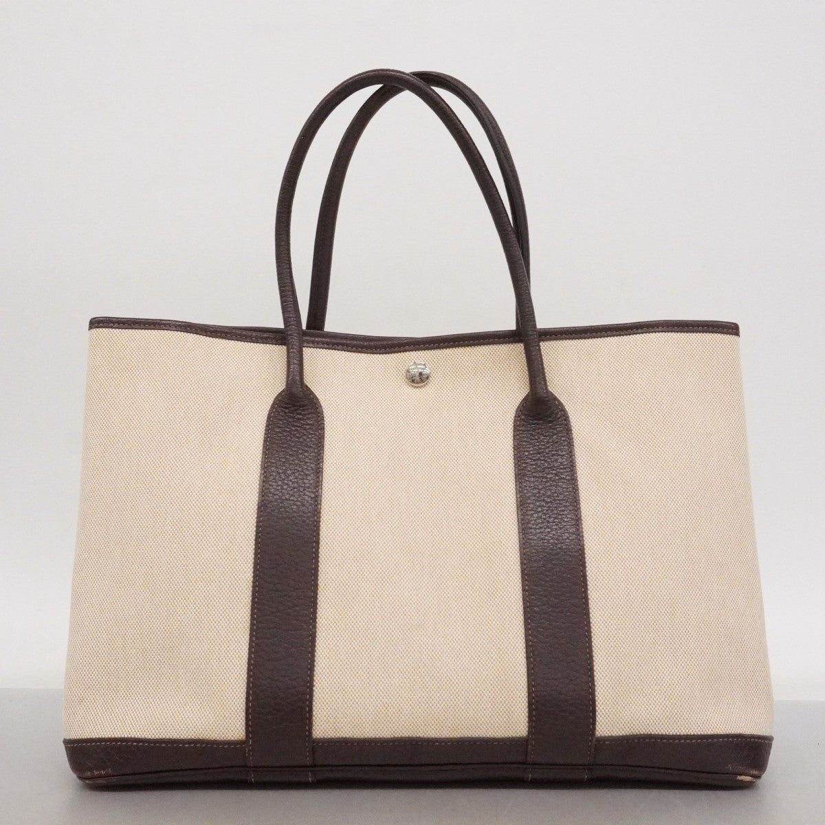 【6ee6368】エルメス トートバッグ ガーデンパーティPM トワルアッシュ ブラウン ベージュ シルバー金具 □N刻印【中古】レディース