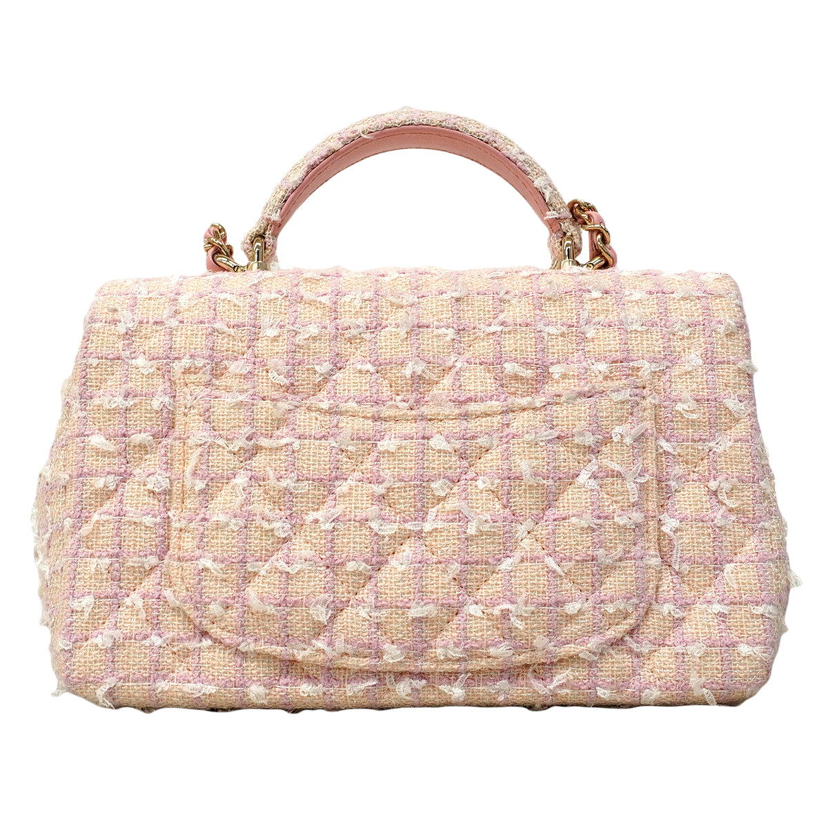 【6ee6415】シャネル ハンドバッグ マトラッセ トップハンドル ツイード ピンク シャンパンゴールド金具 2wayバッグ【中古】レディース