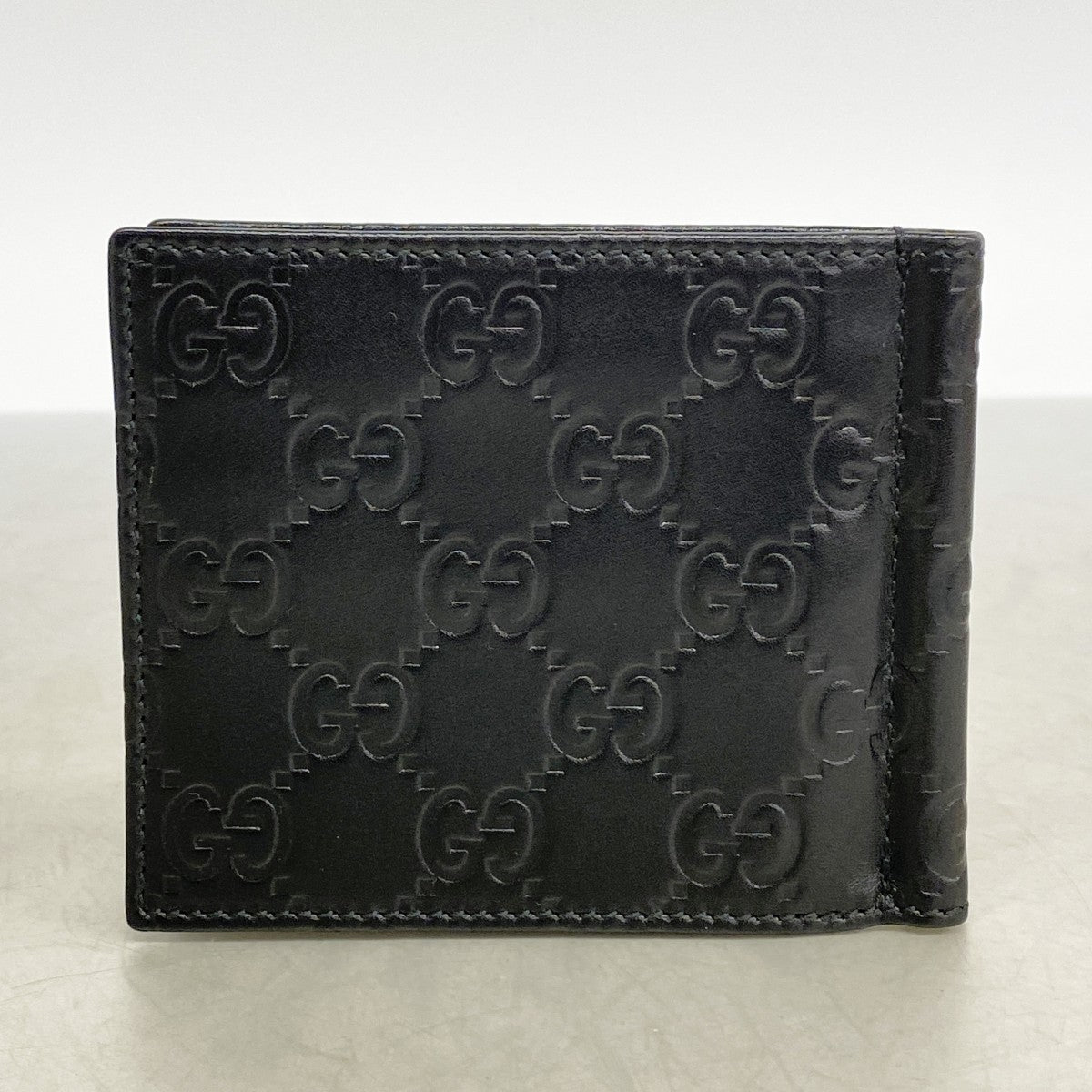 【6ef6581-k】グッチ マネークリップ グッチシマ 170580 レザー ブラック シルバー金具【中古】メンズ