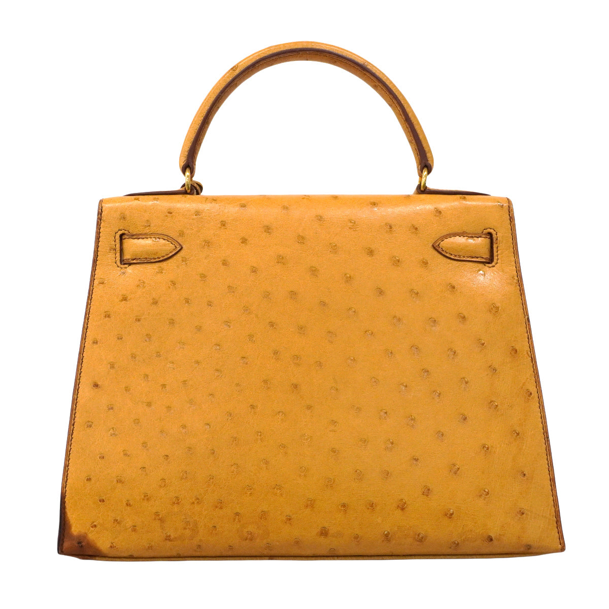 【6fa0017】エルメス ハンドバッグ ケリー28 オーストリッチ サフラン ゴールド金具 〇Y刻印 2wayバッグ【中古】レディース