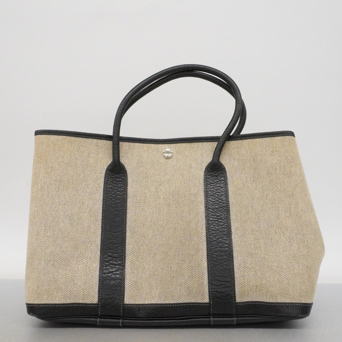 【6fa0169】エルメス トートバッグ ガーデンパーティPM トワルアッシュ ブラック シルバー金具 □H刻印【中古】レディース