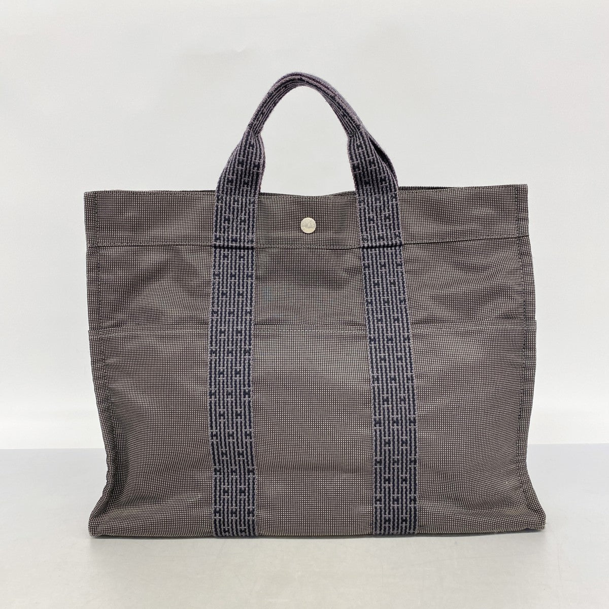【6fa0307-k】エルメス トートバッグ エールラインMM キャンバス グレー シルバー金具【中古】メンズ レディース ユニセックス