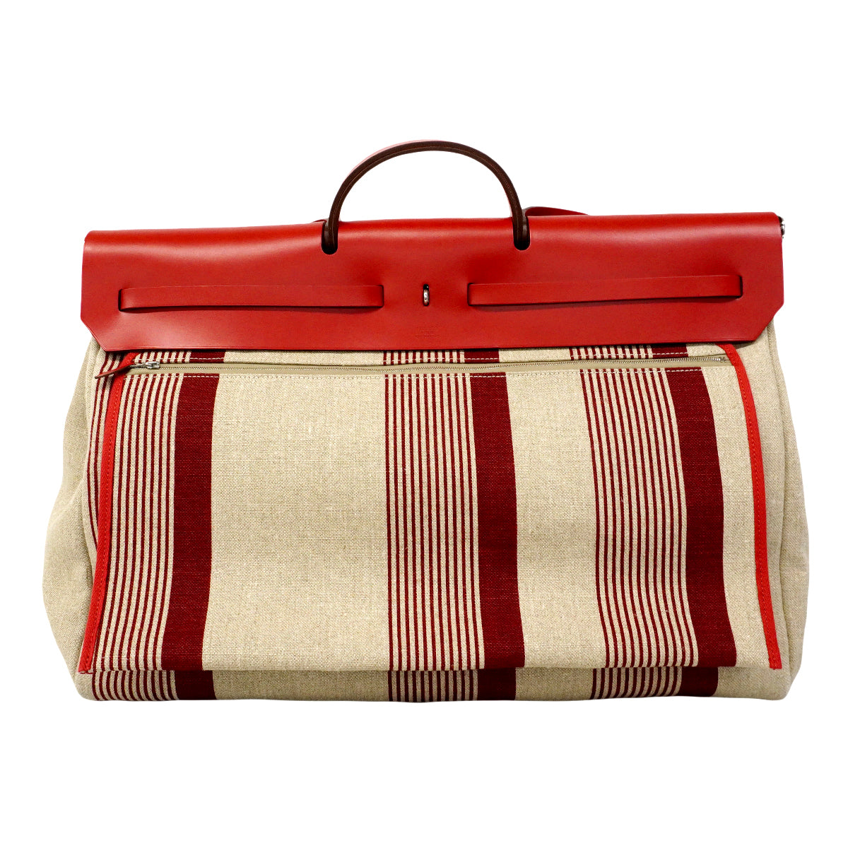【6fa0414】エルメス ハンドバッグ エールバックジップGM キャンバス レッド シルバー金具 D刻印【中古】レディース